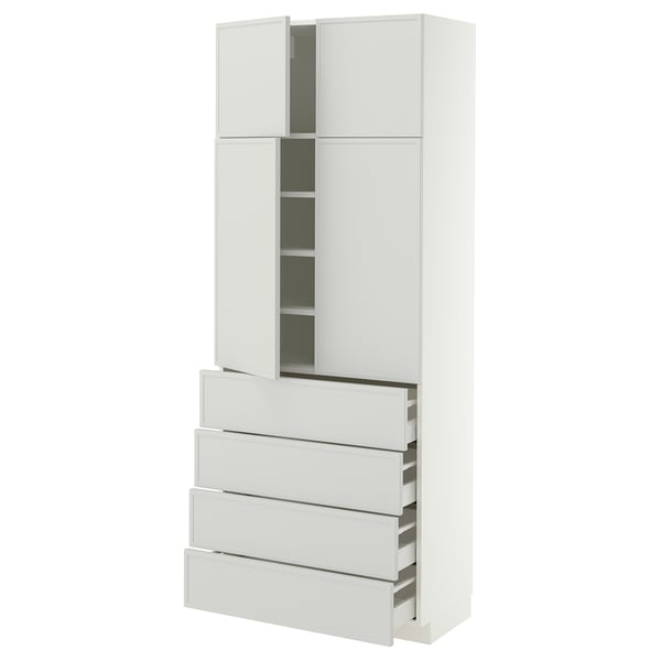 METOD / MAXIMERA Hi cab w shlvs/4 drawers/4 doors, white/Aspudden light grey, 80x41x200 cm
