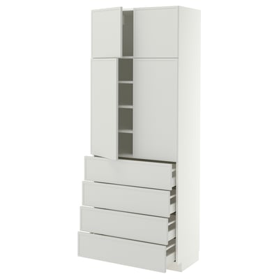 METOD / MAXIMERA Hi cab w shlvs/4 drawers/4 doors, white/Aspudden light grey, 80x41x200 cm