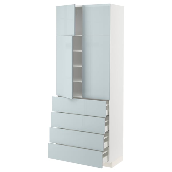 METOD / MAXIMERA Hi cab w shlvs/4 drawers/4 doors, white/Kallarp light grey-blue, 80x41x200 cm