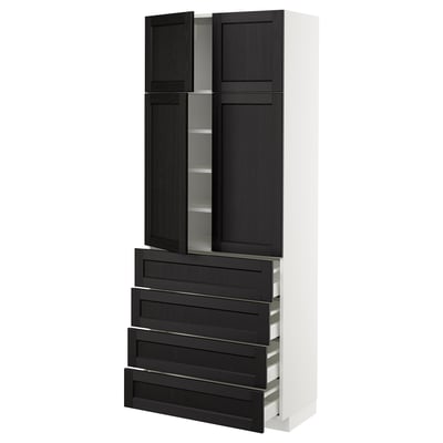 METOD / MAXIMERA Hi cab w shlvs/4 drawers/4 doors, white/Lerhyttan black stained, 80x41x200 cm