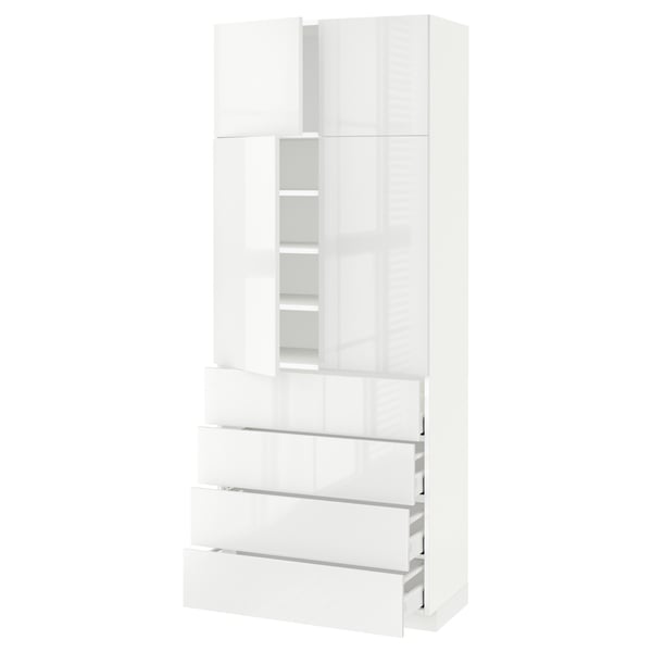METOD / MAXIMERA Hi cab w shlvs/4 drawers/4 doors, white/Ringhult white, 80x41x200 cm