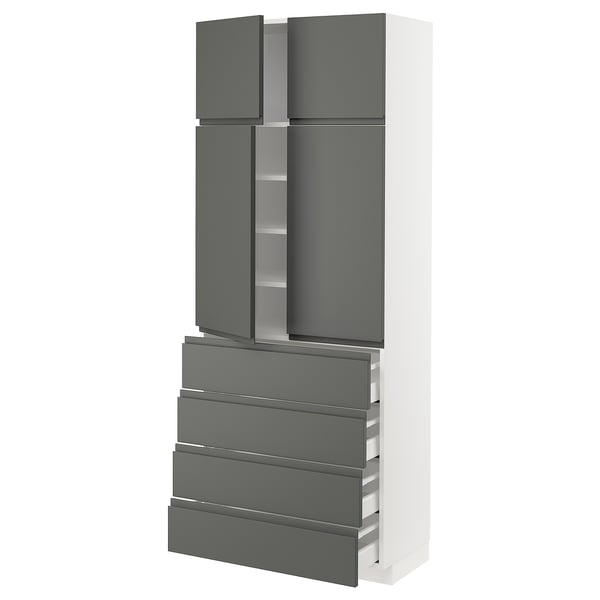 METOD / MAXIMERA Hi cab w shlvs/4 drawers/4 doors, white/Voxtorp dark grey, 80x41x200 cm