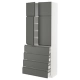 METOD / MAXIMERA Hi cab w shlvs/4 drawers/4 doors, white/Voxtorp dark grey, 80x41x200 cm