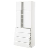 METOD / MAXIMERA Hi cab w shlvs/4 drawers/4 doors, white/Voxtorp high-gloss/white, 80x41x200 cm