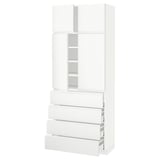 METOD / MAXIMERA Hi cab w shlvs/4 drawers/4 doors, white/Voxtorp matt white, 80x41x200 cm
