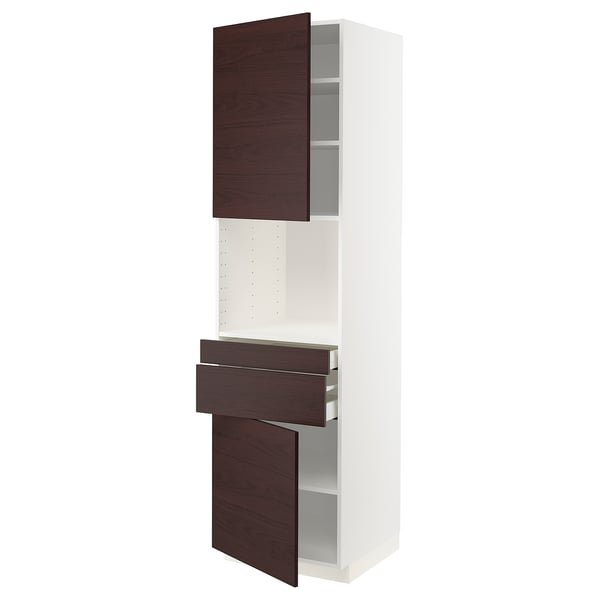 METOD / MAXIMERA Hi cb f micro w 2 drawers/2 doors, white Askersund/dark brown ash effect, 60x60x220 cm