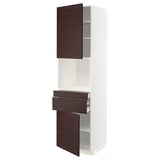 METOD / MAXIMERA Hi cb f micro w 2 drawers/2 doors, white Askersund/dark brown ash effect, 60x60x220 cm