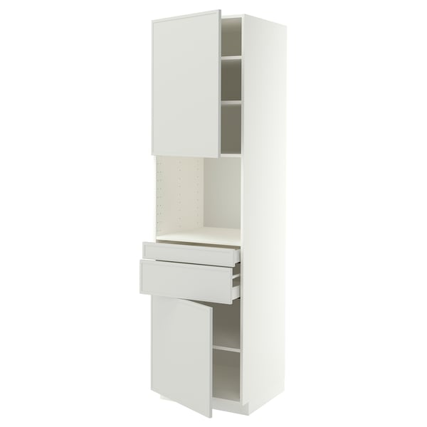 METOD / MAXIMERA Hi cb f micro w 2 drawers/2 doors, white/Aspudden light grey, 60x60x220 cm
