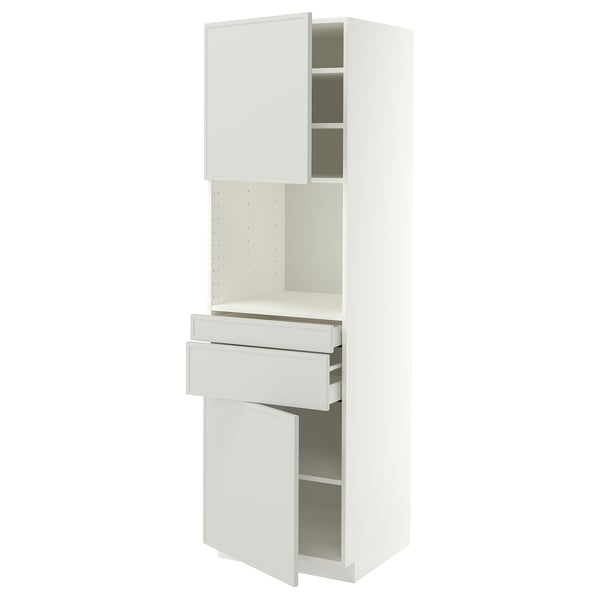 METOD / MAXIMERA Hi cb f micro w 2 drawers/2 doors, white/Aspudden light grey, 60x60x200 cm