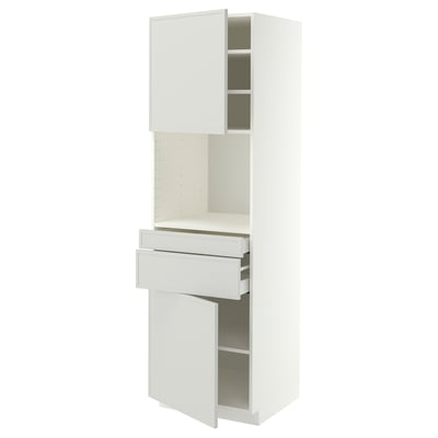 METOD / MAXIMERA Hi cb f micro w 2 drawers/2 doors, white/Aspudden light grey, 60x60x200 cm