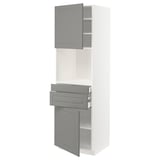 METOD / MAXIMERA Hi cb f micro w 2 drawers/2 doors, white/Bodbyn grey, 60x60x200 cm