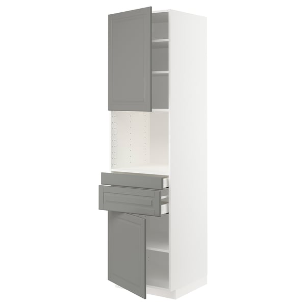 METOD / MAXIMERA Hi cb f micro w 2 drawers/2 doors, white/Bodbyn grey, 60x60x220 cm