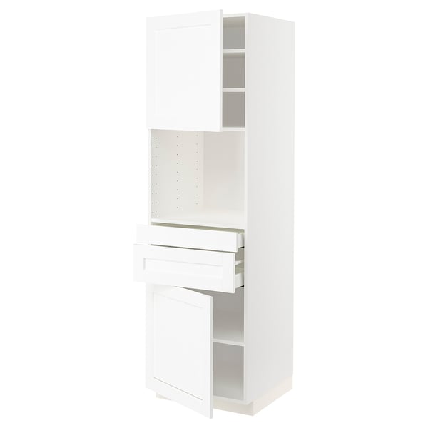 METOD / MAXIMERA Hi cb f micro w 2 drawers/2 doors, white Enköping/white wood effect, 60x60x200 cm