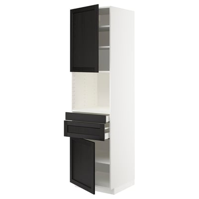 METOD / MAXIMERA Hi cb f micro w 2 drawers/2 doors, white/Lerhyttan black stained, 60x60x220 cm