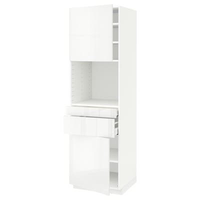 METOD / MAXIMERA Hi cb f micro w 2 drawers/2 doors, white/Ringhult white, 60x60x200 cm