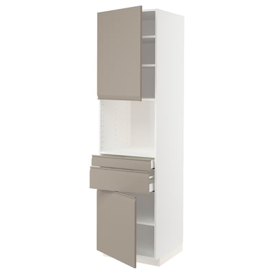 METOD / MAXIMERA Hi cb f micro w 2 drawers/2 doors, white/Upplöv matt dark beige, 60x60x220 cm