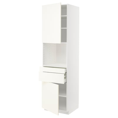 METOD / MAXIMERA Hi cb f micro w 2 drawers/2 doors, white/Vallstena white, 60x60x220 cm