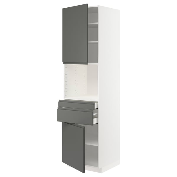METOD / MAXIMERA Hi cb f micro w 2 drawers/2 doors, white/Voxtorp dark grey, 60x60x220 cm