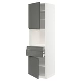METOD / MAXIMERA Hi cb f micro w 2 drawers/2 doors, white/Voxtorp dark grey, 60x60x220 cm