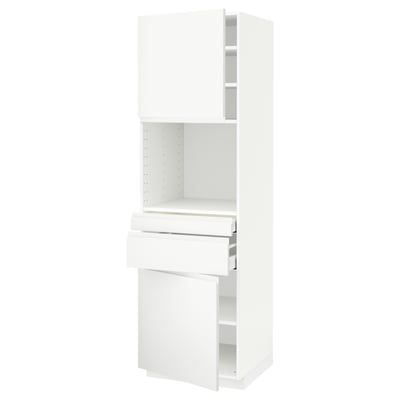 METOD / MAXIMERA Hi cb f micro w 2 drawers/2 doors, white/Voxtorp matt white, 60x60x200 cm