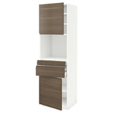 METOD / MAXIMERA Hi cb f micro w 2 drawers/2 doors, white/Voxtorp walnut effect, 60x60x200 cm