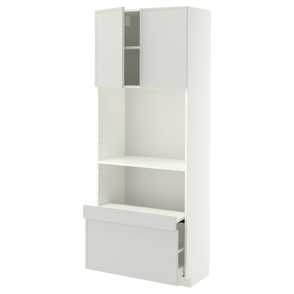 METOD / MAXIMERA Hi cb w pull-out shelf/drawer/2 drs, white/Aspudden light grey, 80x41x200 cm