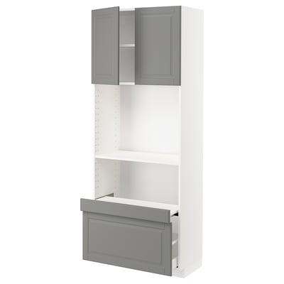 METOD / MAXIMERA Hi cb w pull-out shelf/drawer/2 drs, white/Bodbyn grey, 80x41x200 cm
