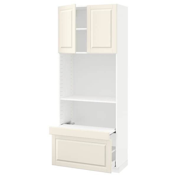 METOD / MAXIMERA Hi cb w pull-out shelf/drawer/2 drs, white/Bodbyn off-white, 80x41x200 cm