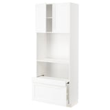 METOD / MAXIMERA Hi cb w pull-out shelf/drawer/2 drs, white Enköping/white wood effect, 80x41x200 cm