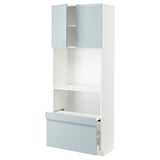 METOD / MAXIMERA Hi cb w pull-out shelf/drawer/2 drs, white/Kallarp light grey-blue, 80x41x200 cm