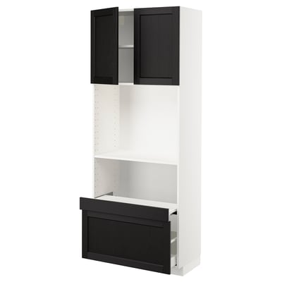 METOD / MAXIMERA Hi cb w pull-out shelf/drawer/2 drs, white/Lerhyttan black stained, 80x41x200 cm