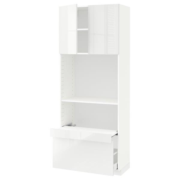 METOD / MAXIMERA Hi cb w pull-out shelf/drawer/2 drs, white/Ringhult white, 80x41x200 cm