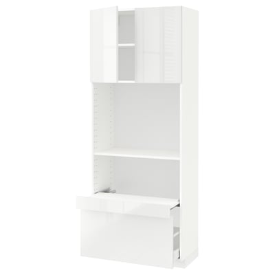 METOD / MAXIMERA Hi cb w pull-out shelf/drawer/2 drs, white/Ringhult white, 80x41x200 cm