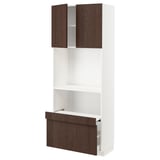 METOD / MAXIMERA Hi cb w pull-out shelf/drawer/2 drs, white/Sinarp brown, 80x41x200 cm