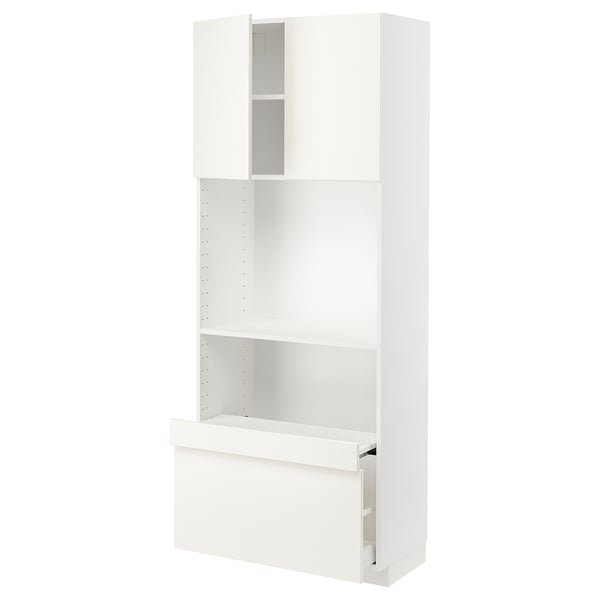 METOD / MAXIMERA Hi cb w pull-out shelf/drawer/2 drs, white/Vallstena white, 80x41x200 cm
