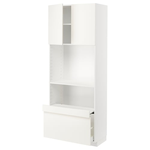 White ikea METOD kitchen cabinet with adjustable shelves and full-extension drawers.