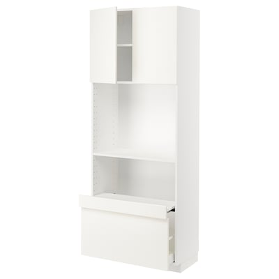 METOD / MAXIMERA Hi cb w pull-out shelf/drawer/2 drs, white/Vallstena white, 80x41x200 cm