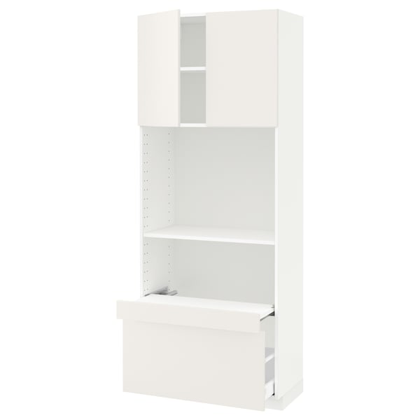 METOD / MAXIMERA Hi cb w pull-out shelf/drawer/2 drs, white/Veddinge white, 80x41x200 cm