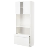 METOD / MAXIMERA Hi cb w pull-out shelf/drawer/2 drs, white/Voxtorp high-gloss/white, 80x41x200 cm