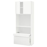METOD / MAXIMERA Hi cb w pull-out shelf/drawer/2 drs, white/Voxtorp matt white, 80x41x200 cm