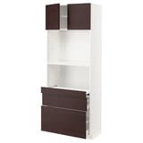 METOD / MAXIMERA Hi cb w pull-out shlf/2 drwrs/2 drs, white Askersund/dark brown ash effect, 80x41x200 cm