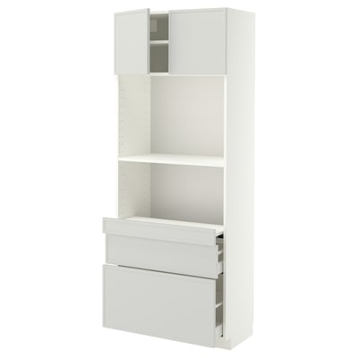 METOD / MAXIMERA Hi cb w pull-out shlf/2 drwrs/2 drs, white/Aspudden light grey, 80x41x200 cm