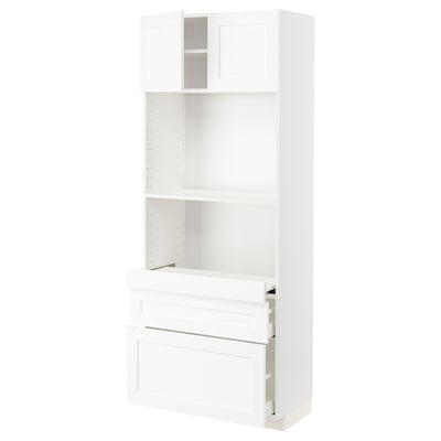 METOD / MAXIMERA Hi cb w pull-out shlf/2 drwrs/2 drs, white Enköping/white wood effect, 80x41x200 cm