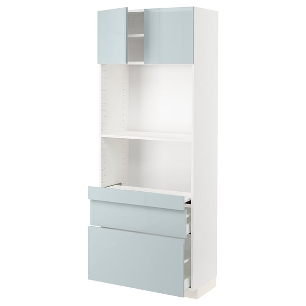 METOD / MAXIMERA Hi cb w pull-out shlf/2 drwrs/2 drs, white/Kallarp light grey-blue, 80x41x200 cm