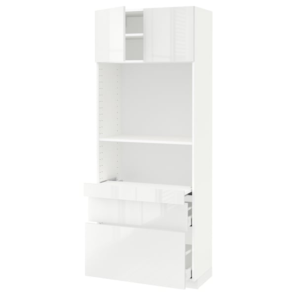 METOD / MAXIMERA Hi cb w pull-out shlf/2 drwrs/2 drs, white/Ringhult white, 80x41x200 cm