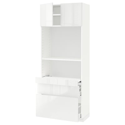 METOD / MAXIMERA Hi cb w pull-out shlf/2 drwrs/2 drs, white/Ringhult white, 80x41x200 cm