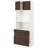 METOD / MAXIMERA Hi cb w pull-out shlf/2 drwrs/2 drs, white/Sinarp brown, 80x41x200 cm