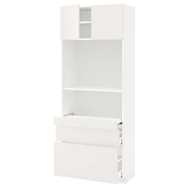 METOD / MAXIMERA Hi cb w pull-out shlf/2 drwrs/2 drs, white/Veddinge white, 80x41x200 cm