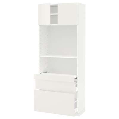 METOD / MAXIMERA Hi cb w pull-out shlf/2 drwrs/2 drs, white/Veddinge white, 80x41x200 cm