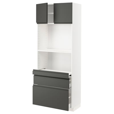 METOD / MAXIMERA Hi cb w pull-out shlf/2 drwrs/2 drs, white/Voxtorp dark grey, 80x41x200 cm
